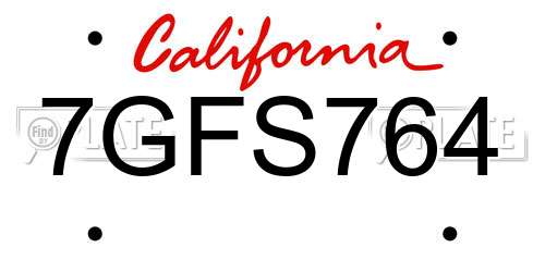7GFS764 California License Plate