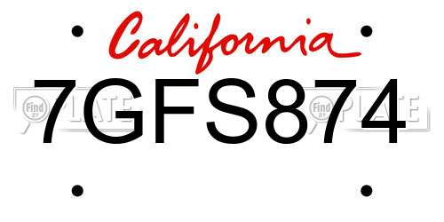 7GFS874 California License Plate