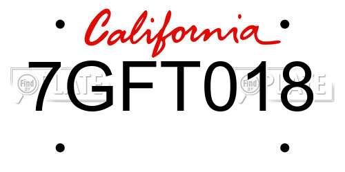 7GFT018 California License Plate