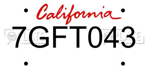 7GFT043 California License Plate