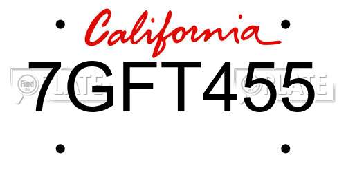 7GFT455 California License Plate
