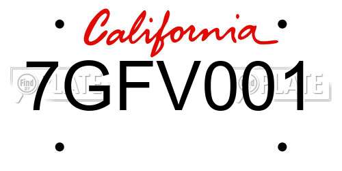 7GFV001 California License Plate