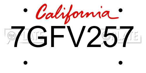 7GFV257 California License Plate