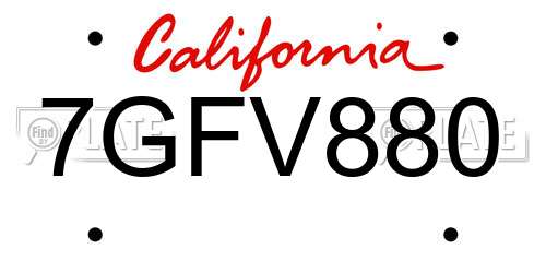 7GFV880 California License Plate