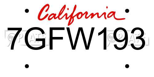 7GFW193 California License Plate
