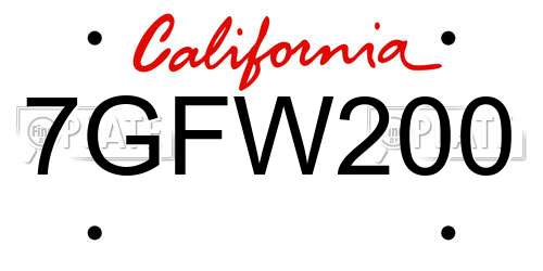 7GFW200 California License Plate
