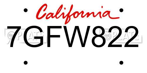 7GFW822 California License Plate