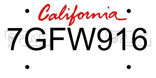 7GFW916 California License Plate