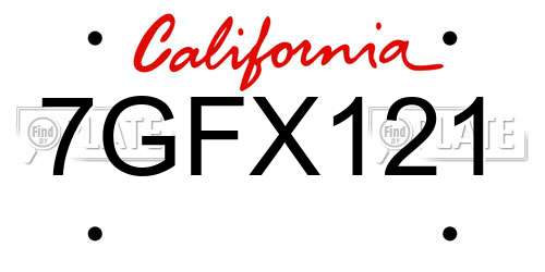 7GFX121 California License Plate