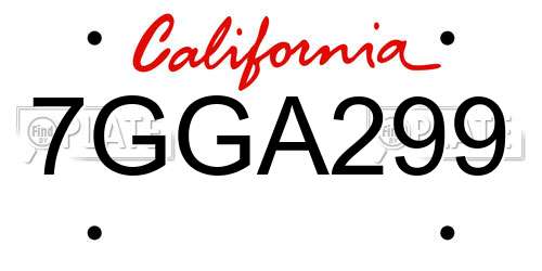 7GGA299 California License Plate