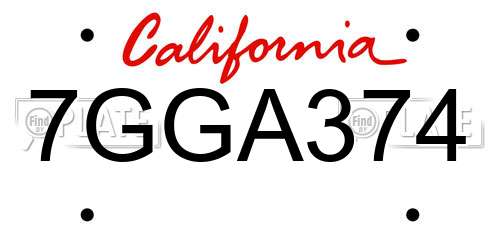 7GGA374 California License Plate