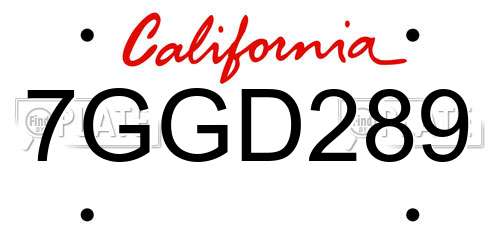7GGD289 California License Plate