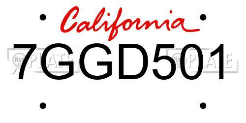 7GGD501 California License Plate