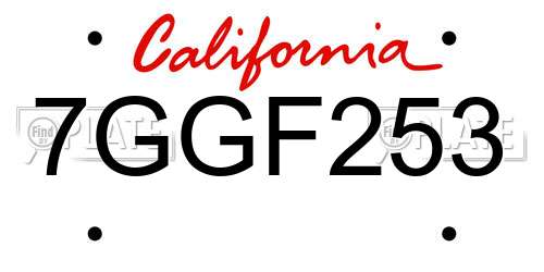 7GGF253 California License Plate