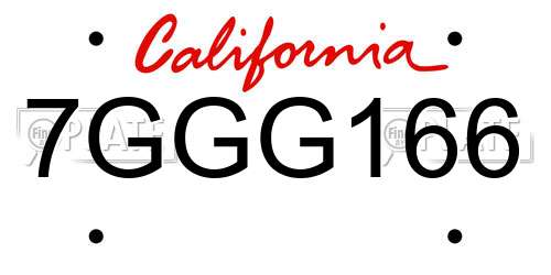 7GGG166 California License Plate