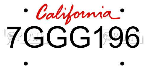 7GGG196 California License Plate