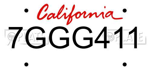 7GGG411 California License Plate