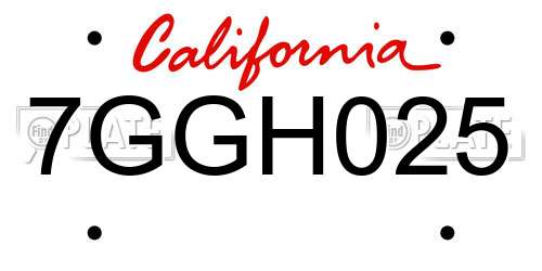 7GGH025 California License Plate
