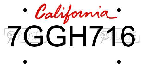 7GGH716 California License Plate