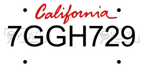 7GGH729 California License Plate
