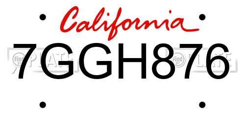 7GGH876 California License Plate