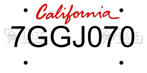 7GGJ070 California License Plate