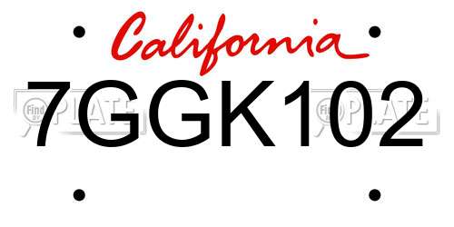 7GGK102 California License Plate