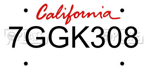 7GGK308 California License Plate