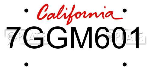 7GGM601 California License Plate