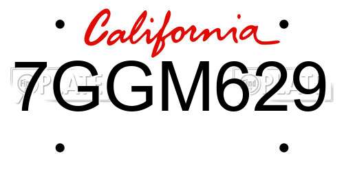 7GGM629 California License Plate