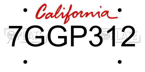 7GGP312 California License Plate