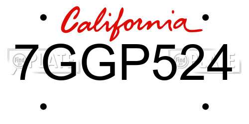 7GGP524 California License Plate