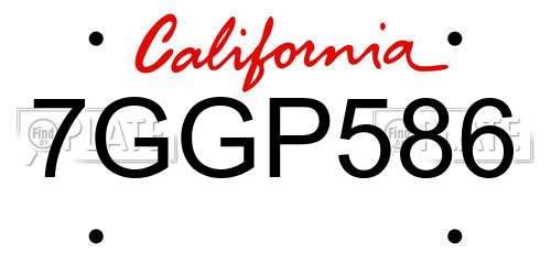 7GGP586 California License Plate
