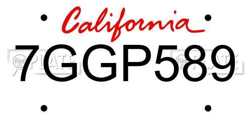7GGP589 California License Plate