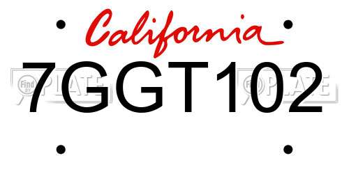 7GGT102 California License Plate