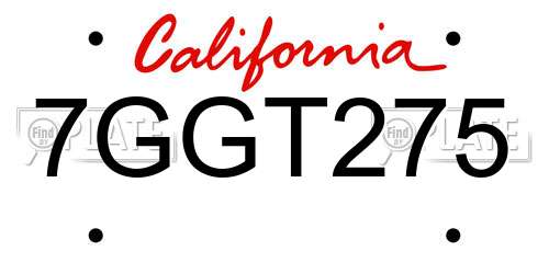 7GGT275 California License Plate