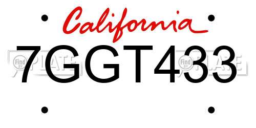 7GGT433 California License Plate