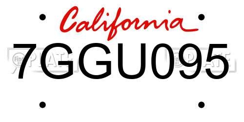 7GGU095 California License Plate