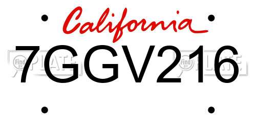7GGV216 California License Plate