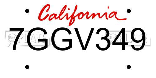 7GGV349 California License Plate