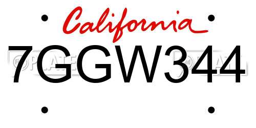 7GGW344 California License Plate