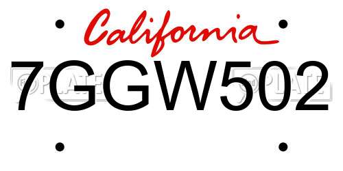 7GGW502 California License Plate