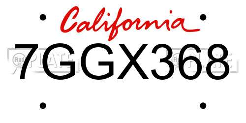 7GGX368 California License Plate