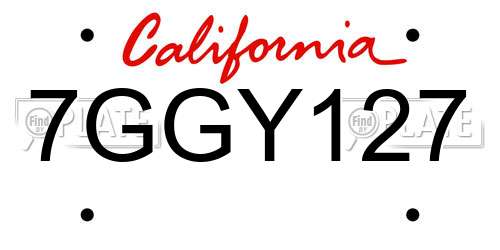 7GGY127 California License Plate