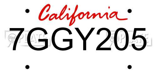 7GGY205 California License Plate