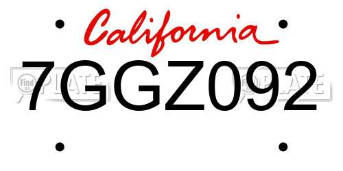 7GGZ092 California License Plate