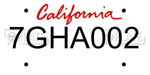 7GHA002 California License Plate