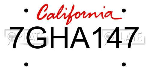 7GHA147 California License Plate