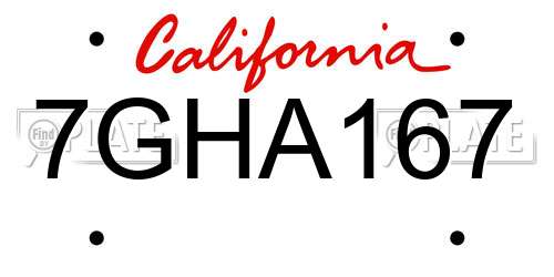 7GHA167 California License Plate