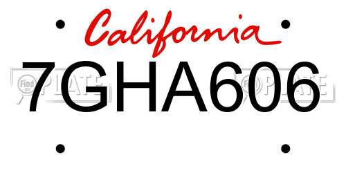 7GHA606 California License Plate